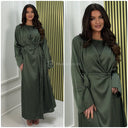 2pcs Satin Wrap Tie Belt Cardigan + Sleeveless Dress
