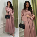 2pcs Satin Wrap Tie Belt Cardigan + Sleeveless Dress