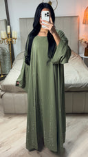 2pcs Set Kimono + Dress Oversized Rhinestone Abaya