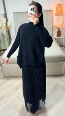 2pcs Set Sweater + V Neck Dress Pleated