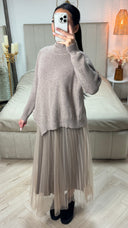2pcs Set Sweater + V Neck Dress Pleated