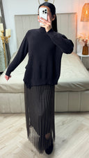 2pcs Set Sweater + V Neck Dress Pleated