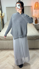 2pcs Set Sweater + V Neck Dress Pleated