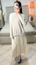 2pcs Set Sweater + V Neck Dress Pleated