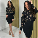 2pcs V Glitter Dress+Sweater Set 2485