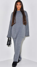 PRE ORDER Knitted Wide-Leg Set met Lange Top & Wijde Mouwen 23535 WORDT 06-11 VERZONDEN