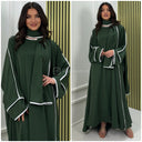 3-teiliges Set Kimono + Kleid + Kopftuch Schal mit weißen Linien