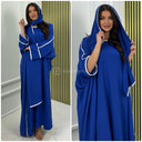 3-teiliges Set Kimono + Kleid + Kopftuch Schal mit weißen Linien