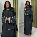 3-teiliges Set Kimono + Kleid + Kopftuch Schal mit weißen Linien