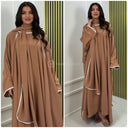 3-teiliges Set Kimono + Kleid + Kopftuch Schal mit weißen Linien