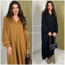 Amazing Heavy Material V Neck Collar Maxi Dress Pockets