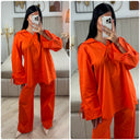 2pcs Set V Neck Slit Sleeve Tie Detail + Wide Leg