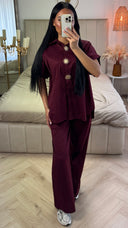 2-Delige Set van Katoen met Gouden Knopen – Korte Mouw & Wijde Broek