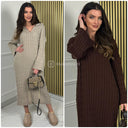 V Neck Collar Fully Cable Oversized Maxi Dress 23525