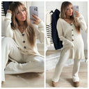 Thick Ribbed Buttons Wide Leg Set