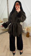 Wrap Coat met Faux Fur Manchetten