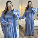 Kimono + Bindegürtel Kleid mit glänzenden Rüschenärmeln M1158