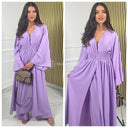 2pcs Beautiful Set Long Vest Wide Legs Elastic Waist Detail