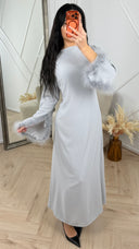 Abaya Maxi Jurk met Feather Manchetten en Taillekoord