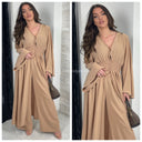 2pcs Beautiful Set Long Vest Wide Legs Elastic Waist Detail