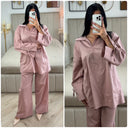 2pcs Set V Neck Slit Sleeve Tie Detail + Wide Leg