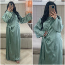 2pcs Satin Wrap Tie Belt Cardigan + Sleeveless Dress