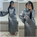 Tie Belt Metallic Dress