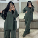 Zipper Corduroy Wide Leg Set