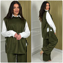 3pcs Heavy Corduroy Blouse+ Sweater+Pants Set
