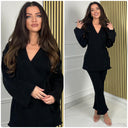 Knitwear Wrap Cardigan Wide Leg Set 15415