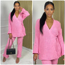 Knitwear Wrap Cardigan Wide Leg Set 15415