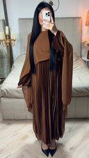 Pleated Satin Dress Integrated Shawl