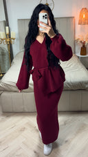 Knitwear V Neck Tie Belt Skirt Set
