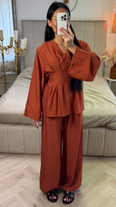 2-Delige Set met Tailleplooien en Wijde Broek – Viscoseblend