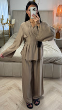 2-Delige Set met Tailleplooien en Wijde Broek – Viscoseblend