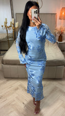 Aansluitende Mesh Maxi Jurk met Bloemenborduursel