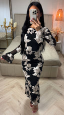 Aansluitende Mesh Maxi Jurk met Bloemenborduursel