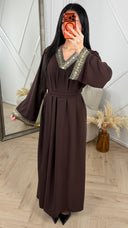 Abaya Maxi Jurk met Borduurdetail en Tailleceintuur