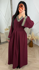 Abaya Maxi Jurk met Borduurdetail en Tailleceintuur