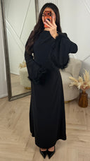 Abaya Maxi Jurk met Feather Manchetten en Taillekoord