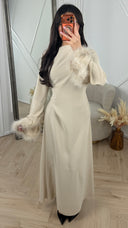Abaya Maxi Jurk met Feather Manchetten en Taillekoord