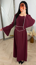 Abaya Maxi Jurk met Parelrand en Tailleceintuur