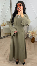 Abaya Maxi Jurk met Strass Hals en Tailleceintuur