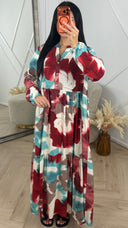 Abstract Print Maxi Jurk met Knoopsluiting 5607