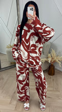 Abstract Print Tweedelige Set met Wijde Broek F8808