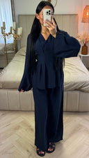 2-Delige Set met Tailleplooien en Wijde Broek – Viscoseblend