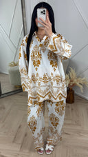 Barok Print Tweedelige Set met Wijde Broek 1263