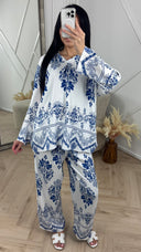 Barok Print Tweedelige Set met Wijde Broek 1263