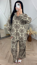 Barok Print Tweedelige Set met Wijde Broek 1268