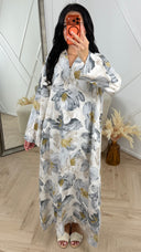 Bloemenprint Maxi Jurk met Kraag en Knopen 5703
